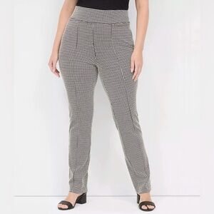 Lane Bryant Ponte Pull-On Straight Leg Pant Black White Houndstooth Mid Rise 28